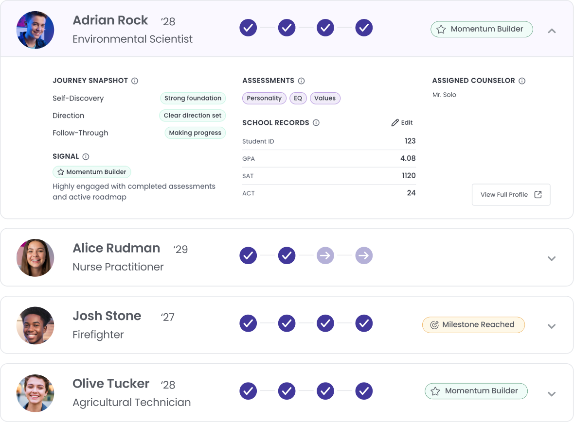 Pathly for Counselors - Student Snapshot